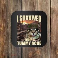 I Survived TodayS Tummy Ache Groovy Funny Cat Coaster thumb 0