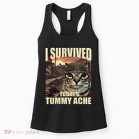 I Survived TodayS Tummy Ache Groovy Funny Cat Women's Tank Top thumb 0