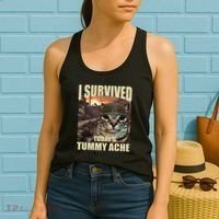 I Survived TodayS Tummy Ache Groovy Funny Cat Women's Tank Top thumb 2