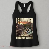 I Survived TodayS Tummy Ache Groovy Funny Cat Women's Tank Top thumb 3