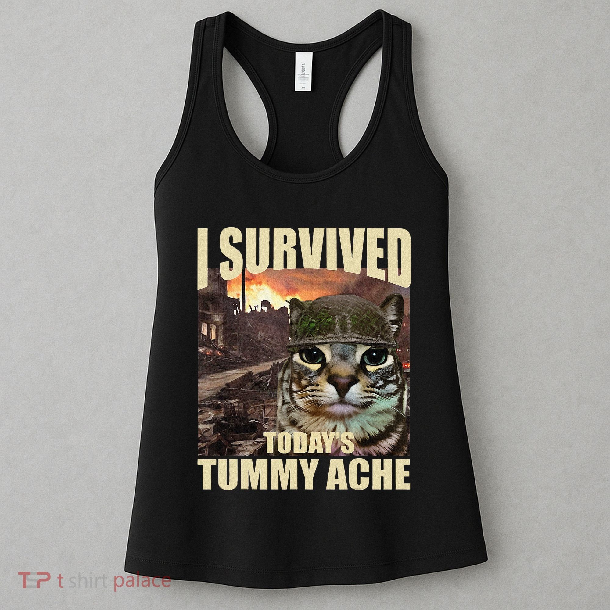 I Survived TodayS Tummy Ache Groovy Funny Cat Women's Tank Top