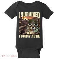 I Survived TodayS Tummy Ache Groovy Funny Cat Baby Bodysuit thumb 0