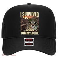I Survived TodayS Tummy Ache Groovy Funny Cat Hat thumb 0