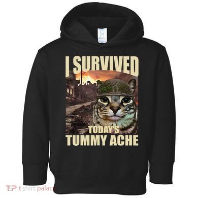 I Survived TodayS Tummy Ache Groovy Funny Cat Toddler Hoodie