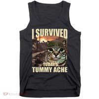 I Survived TodayS Tummy Ache Groovy Funny Cat Tank Top thumb 0