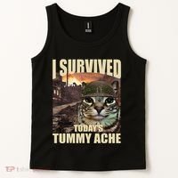 I Survived TodayS Tummy Ache Groovy Funny Cat Tank Top thumb 2
