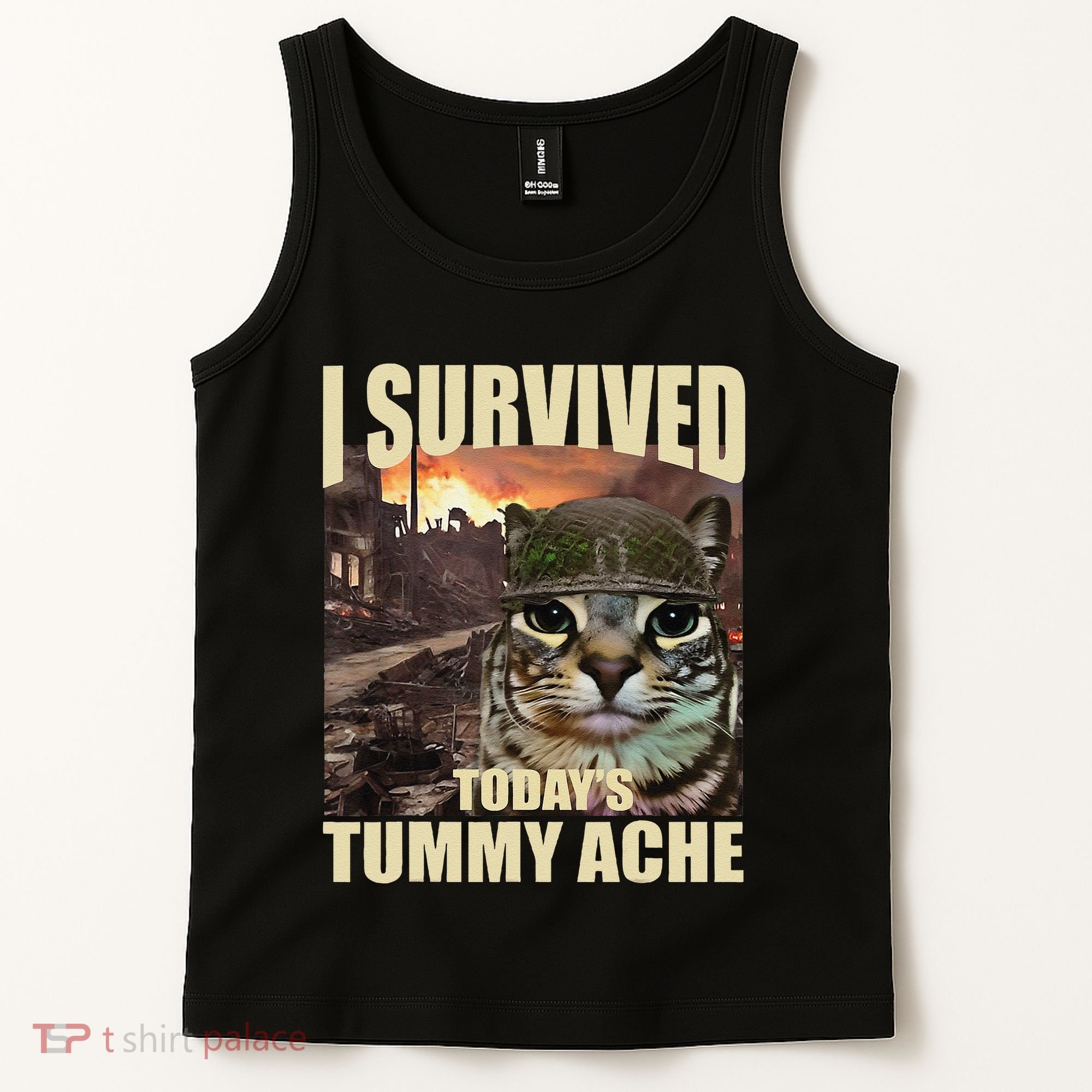 I Survived TodayS Tummy Ache Groovy Funny Cat Tank Top