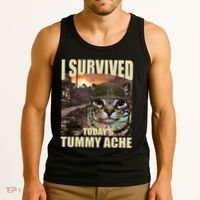 I Survived TodayS Tummy Ache Groovy Funny Cat Tank Top thumb 3