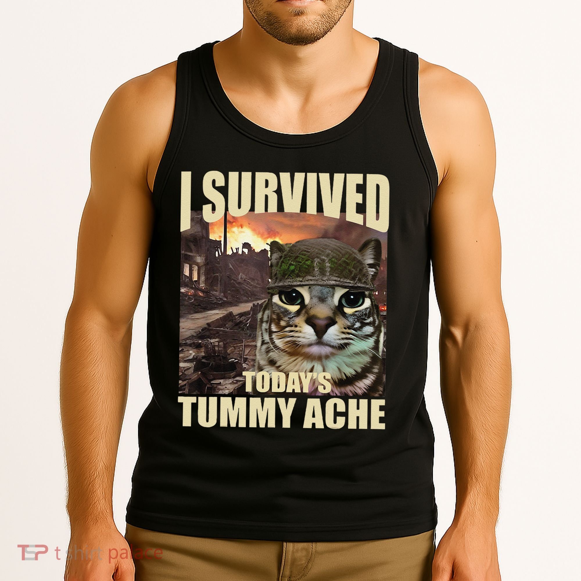I Survived TodayS Tummy Ache Groovy Funny Cat Tank Top