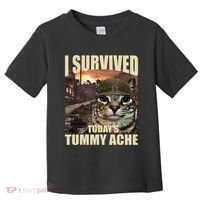 I Survived TodayS Tummy Ache Groovy Funny Cat Toddler T-Shirt thumb 0