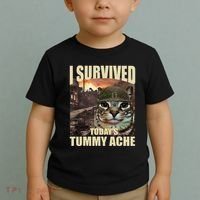 I Survived TodayS Tummy Ache Groovy Funny Cat Toddler T-Shirt thumb 2