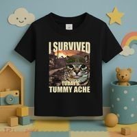 I Survived TodayS Tummy Ache Groovy Funny Cat Toddler T-Shirt thumb 3