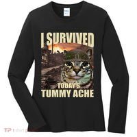 I Survived TodayS Tummy Ache Groovy Funny Cat Women's Long Sleeve Shirt thumb 0