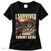 I Survived TodayS Tummy Ache Groovy Funny Cat Women's T-Shirt thumb 0