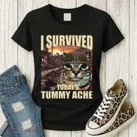 I Survived TodayS Tummy Ache Groovy Funny Cat Women's T-Shirt thumb 3