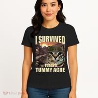 I Survived TodayS Tummy Ache Groovy Funny Cat Women's T-Shirt thumb 4