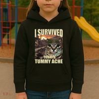 I Survived TodayS Tummy Ache Groovy Funny Cat Kids Hoodie thumb 3