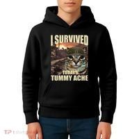 I Survived TodayS Tummy Ache Groovy Funny Cat Kids Hoodie thumb 4