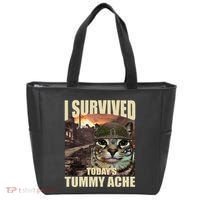 I Survived TodayS Tummy Ache Groovy Funny Cat Tote Bag thumb 0