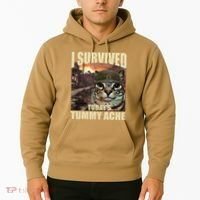 I Survived TodayS Tummy Ache Groovy Funny Cat Hoodie thumb 2