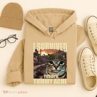 I Survived TodayS Tummy Ache Groovy Funny Cat Hoodie thumb 4