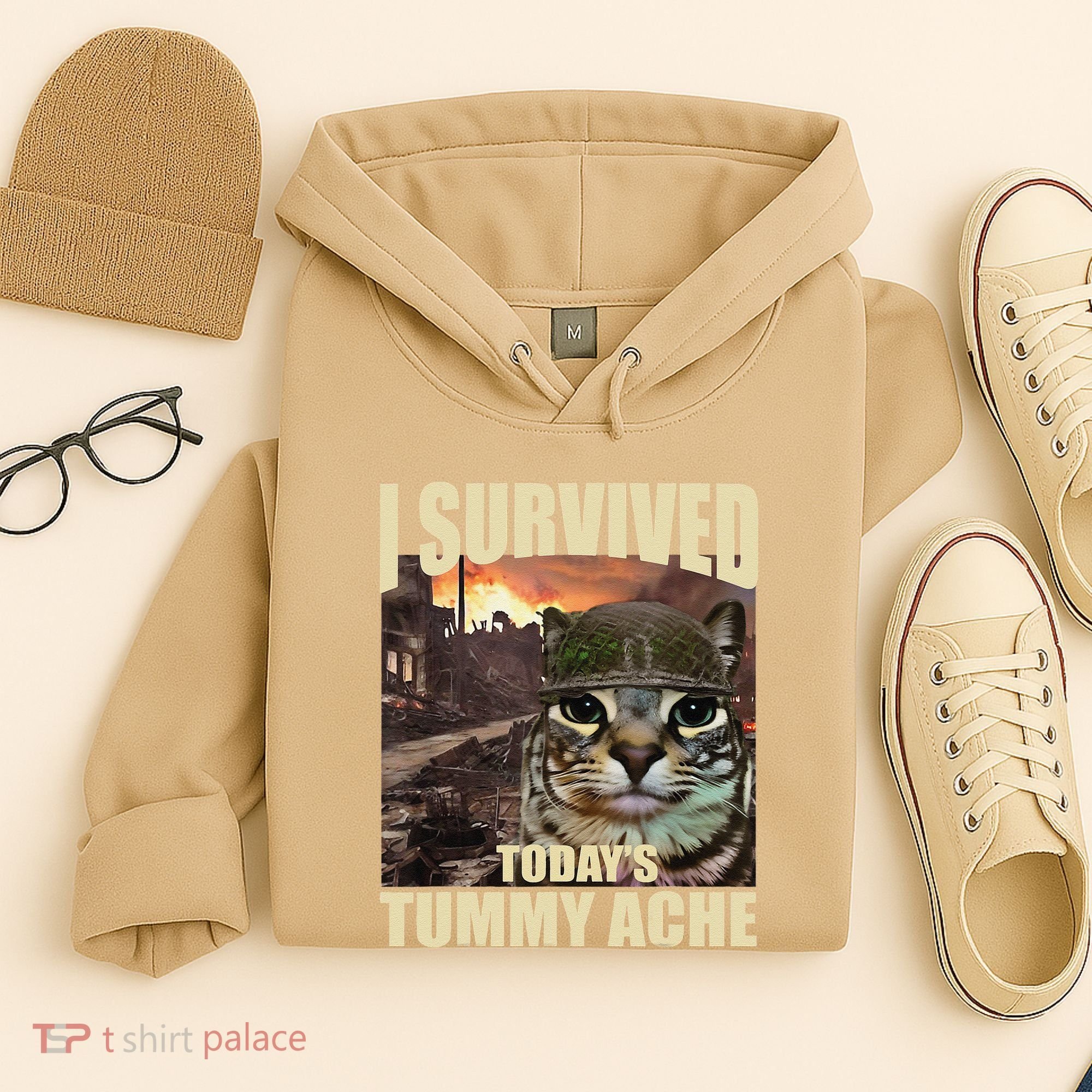 I Survived TodayS Tummy Ache Groovy Funny Cat Hoodie