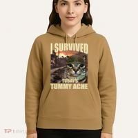 I Survived TodayS Tummy Ache Groovy Funny Cat Hoodie thumb 5