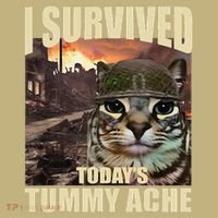 I Survived TodayS Tummy Ache Groovy Funny Cat Long Sleeve Shirt thumb 2