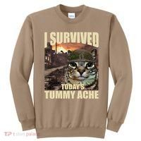 I Survived TodayS Tummy Ache Groovy Funny Cat Sweatshirt thumb 0