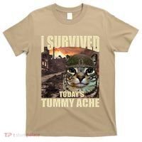 I Survived TodayS Tummy Ache Groovy Funny Cat T-Shirt thumb 0