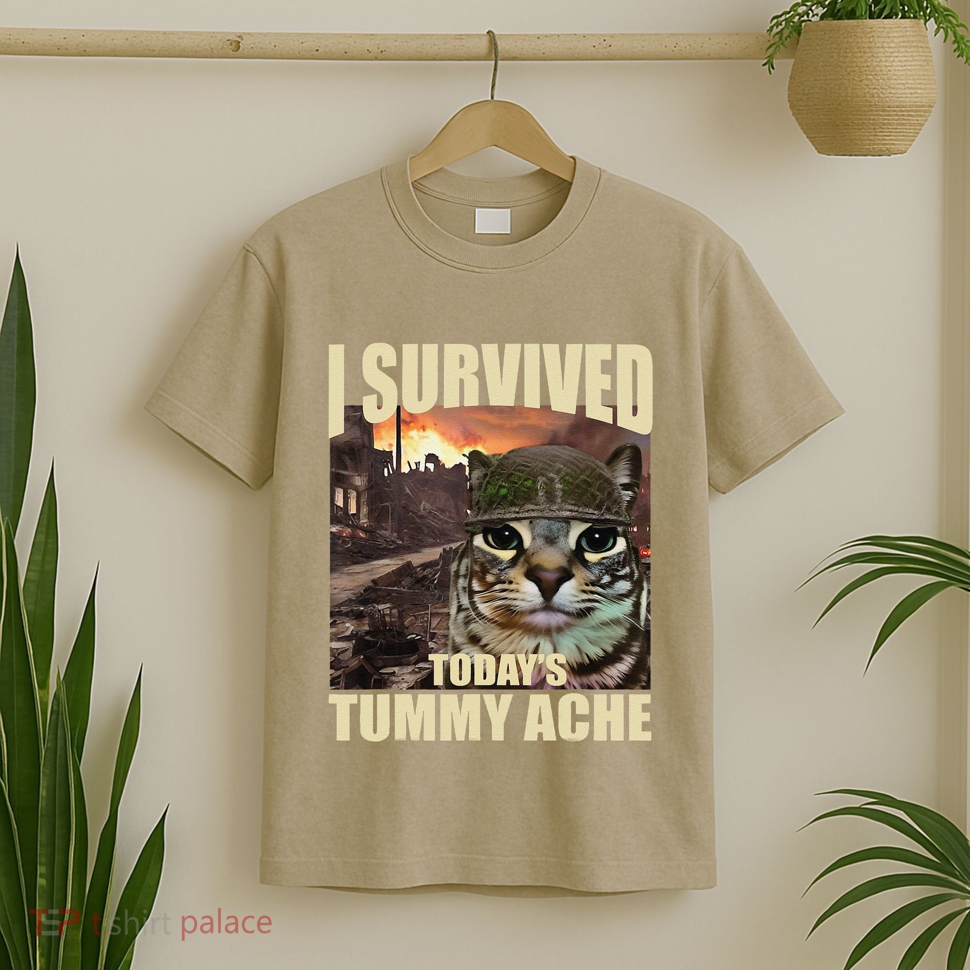 I Survived TodayS Tummy Ache Groovy Funny Cat T-Shirt