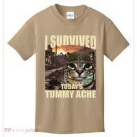 I Survived TodayS Tummy Ache Groovy Funny Cat Kids T-Shirt thumb 0