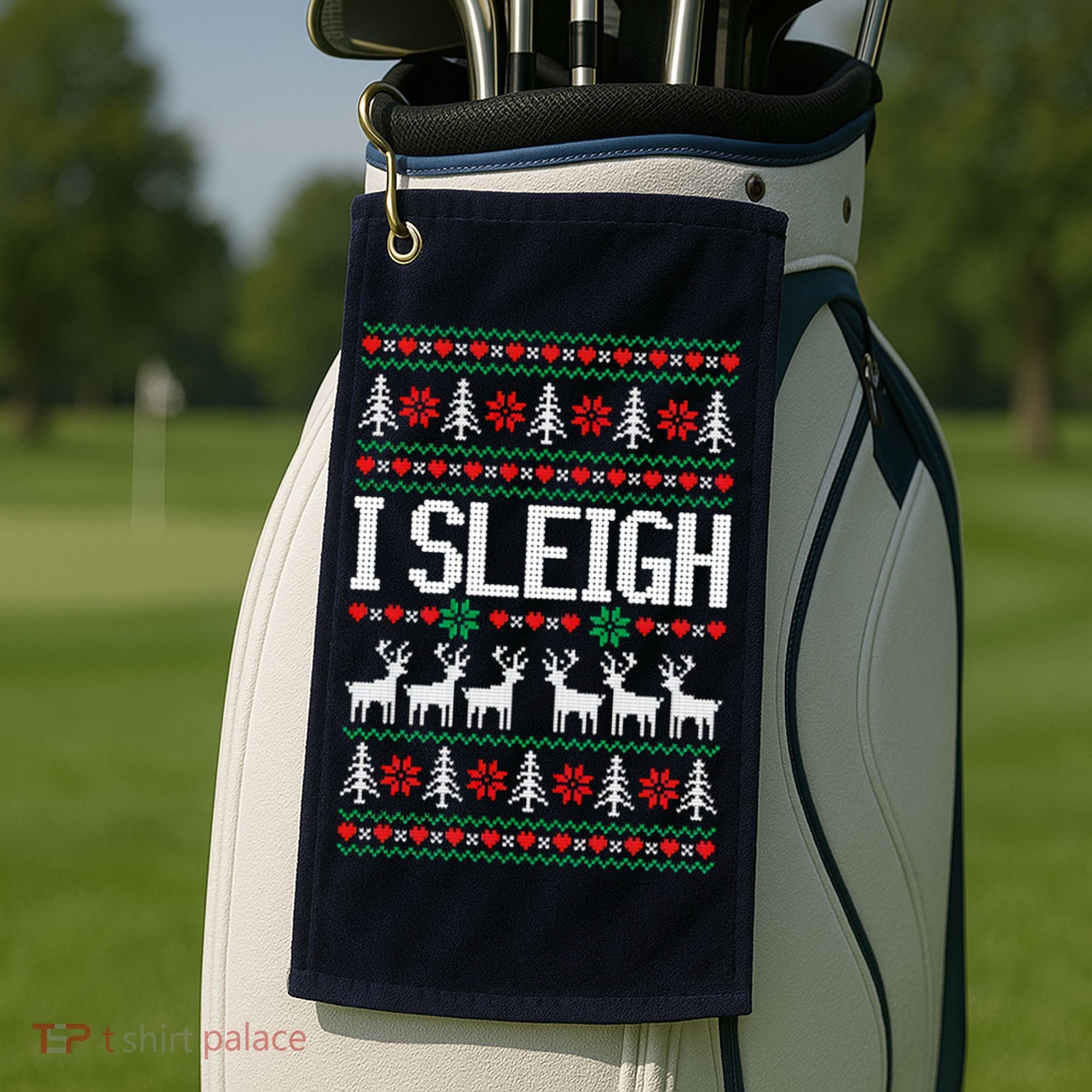 I Sleigh Ugly Christmas Sweater Golf Towel