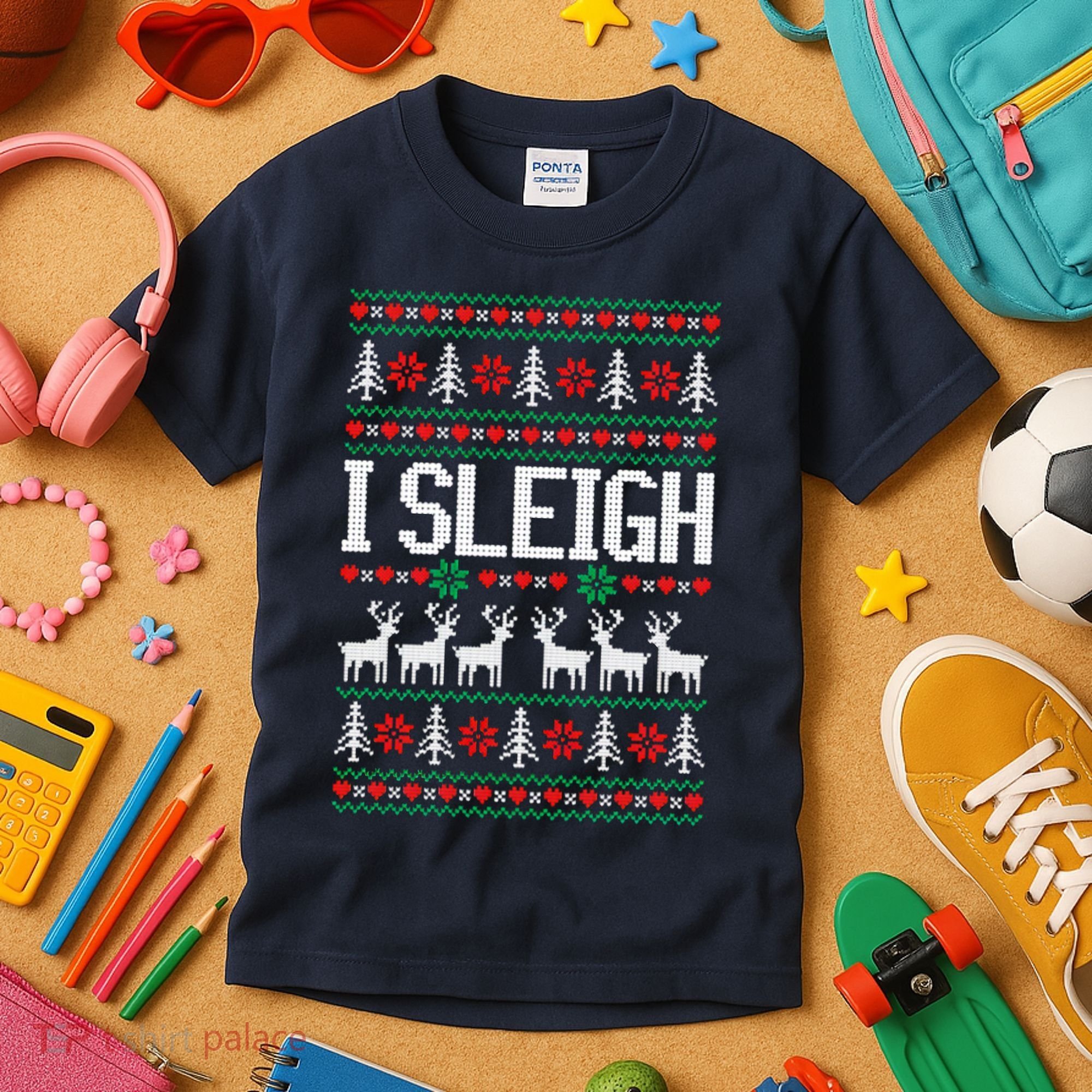 I Sleigh Ugly Christmas Sweater Kids T-Shirt