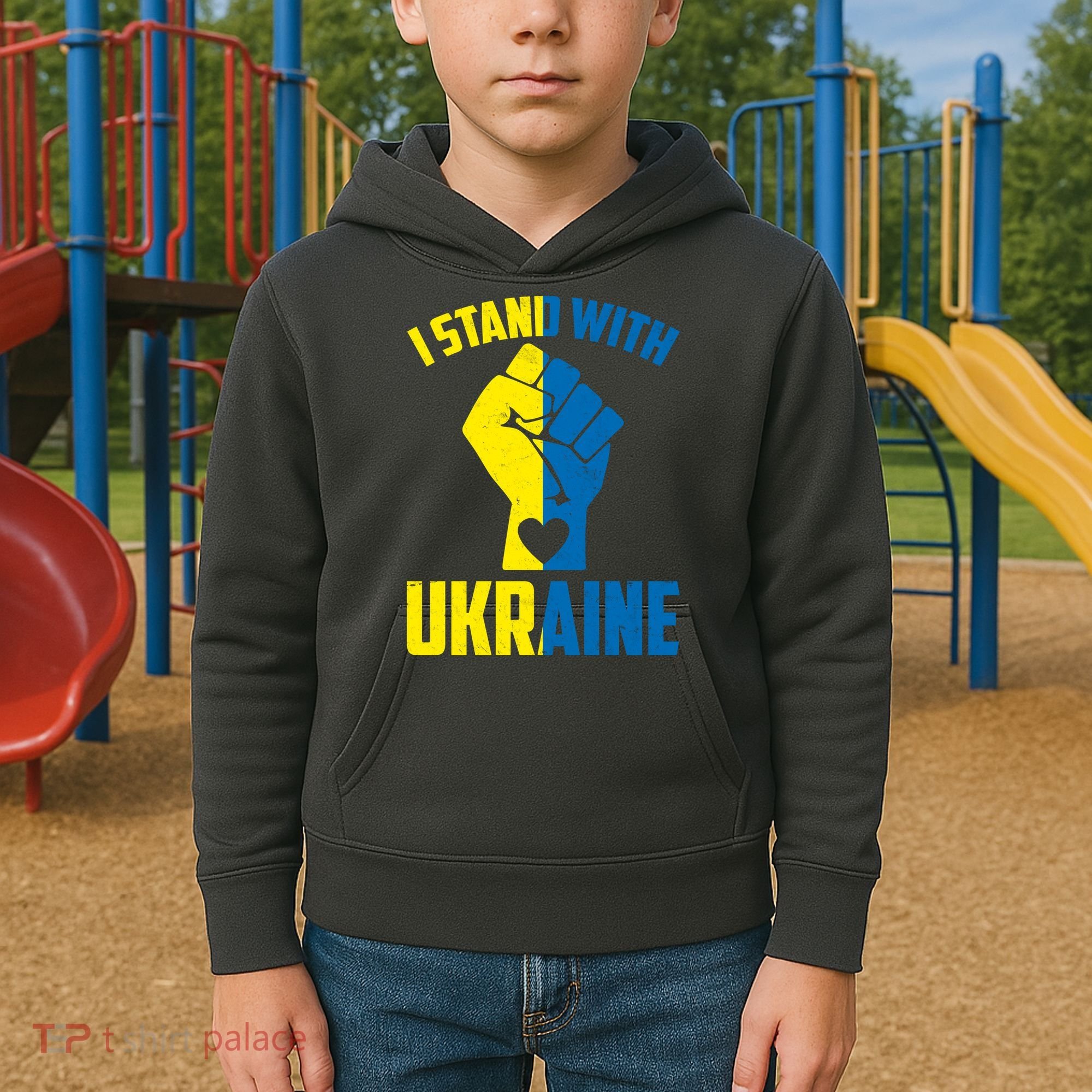 I Stand With Ukriane Protest Fist Support Ukaine Kids Hoodie