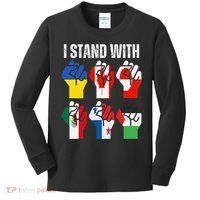 I Stand With Ukraine Canada Greenland Mexico Panama Gaza Kids Long Sleeve Shirt thumb 0