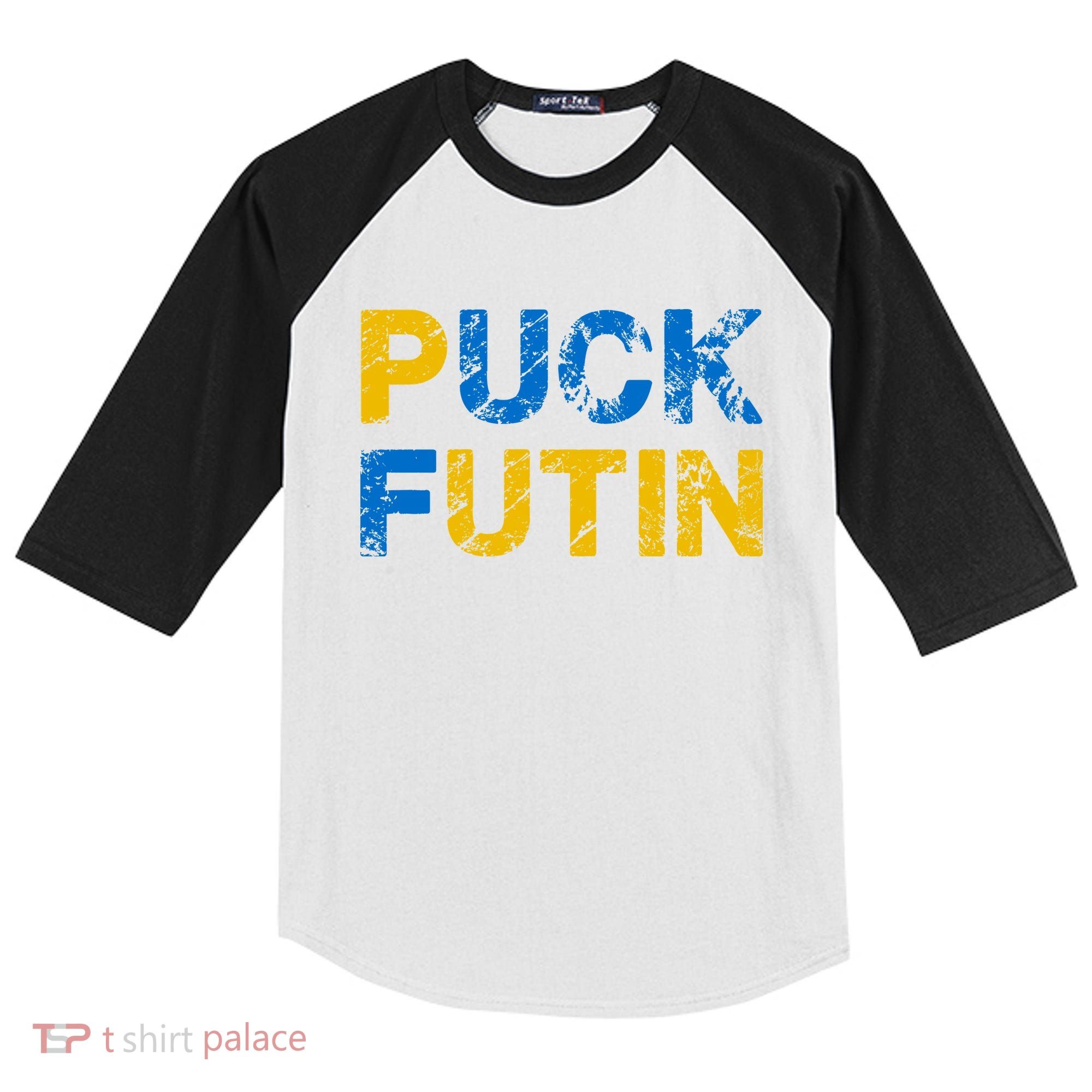 I Stand With Ukraine Puck Futin Support Kids Colorblock Raglan Jersey