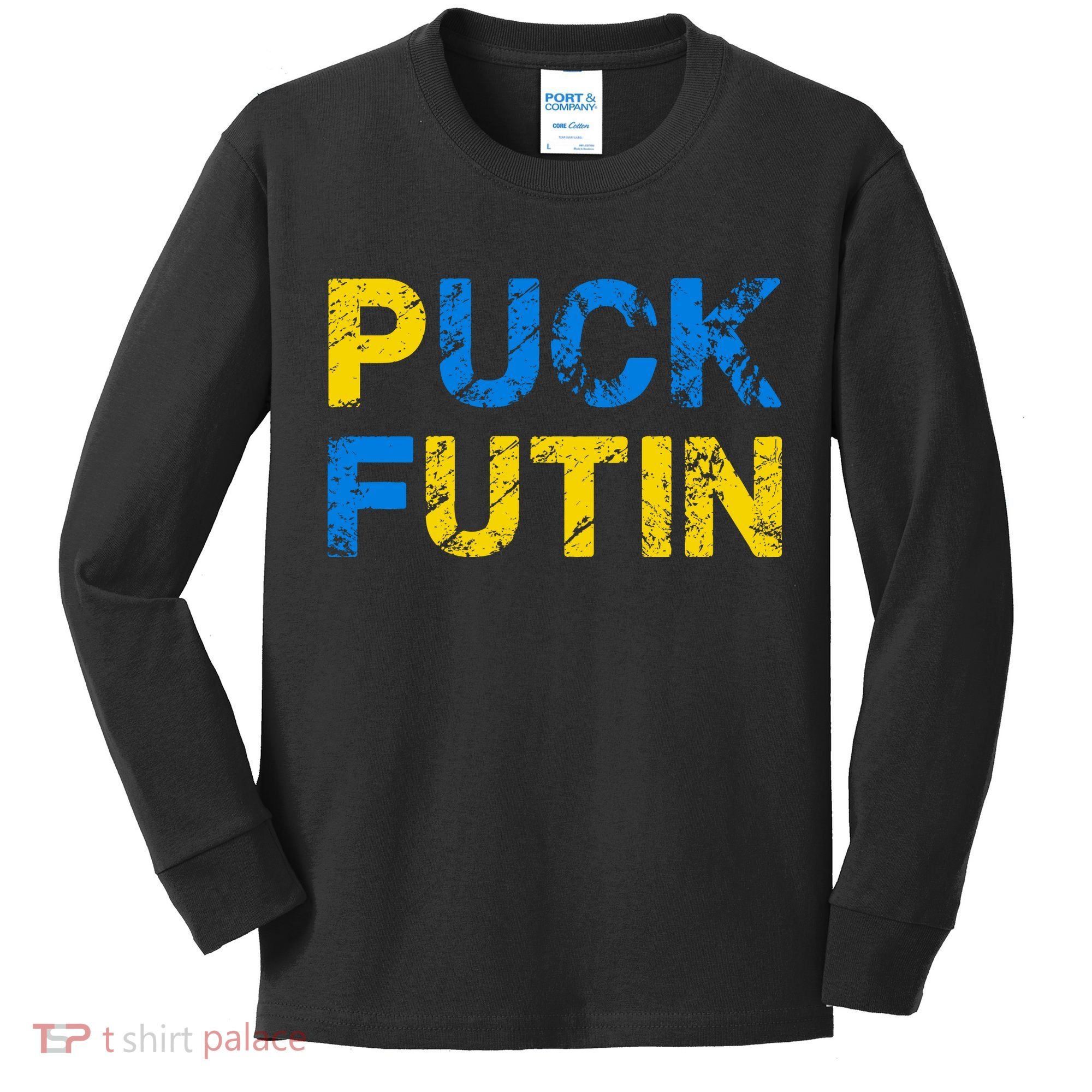 I Stand With Ukraine Puck Futin Support Kids Long Sleeve Shirt
