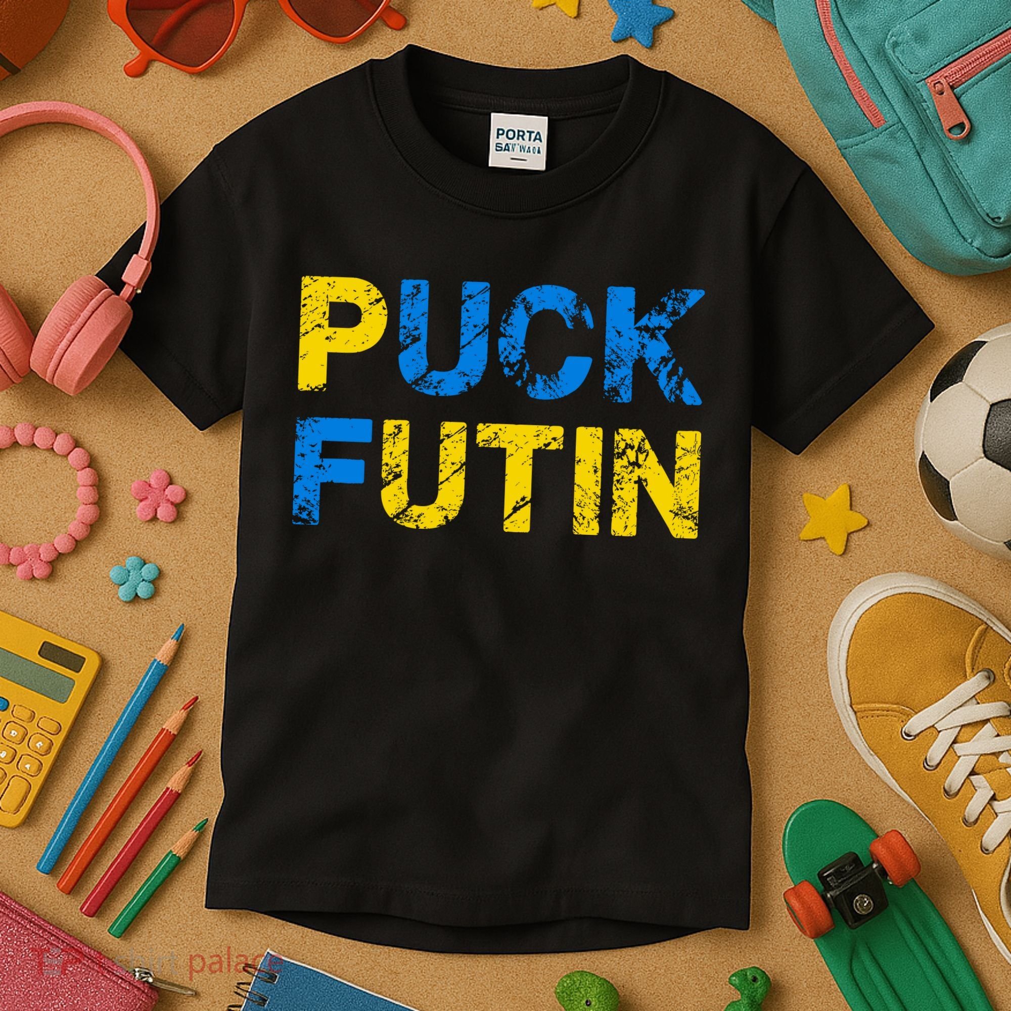 I Stand With Ukraine Puck Futin Support Kids T-Shirt