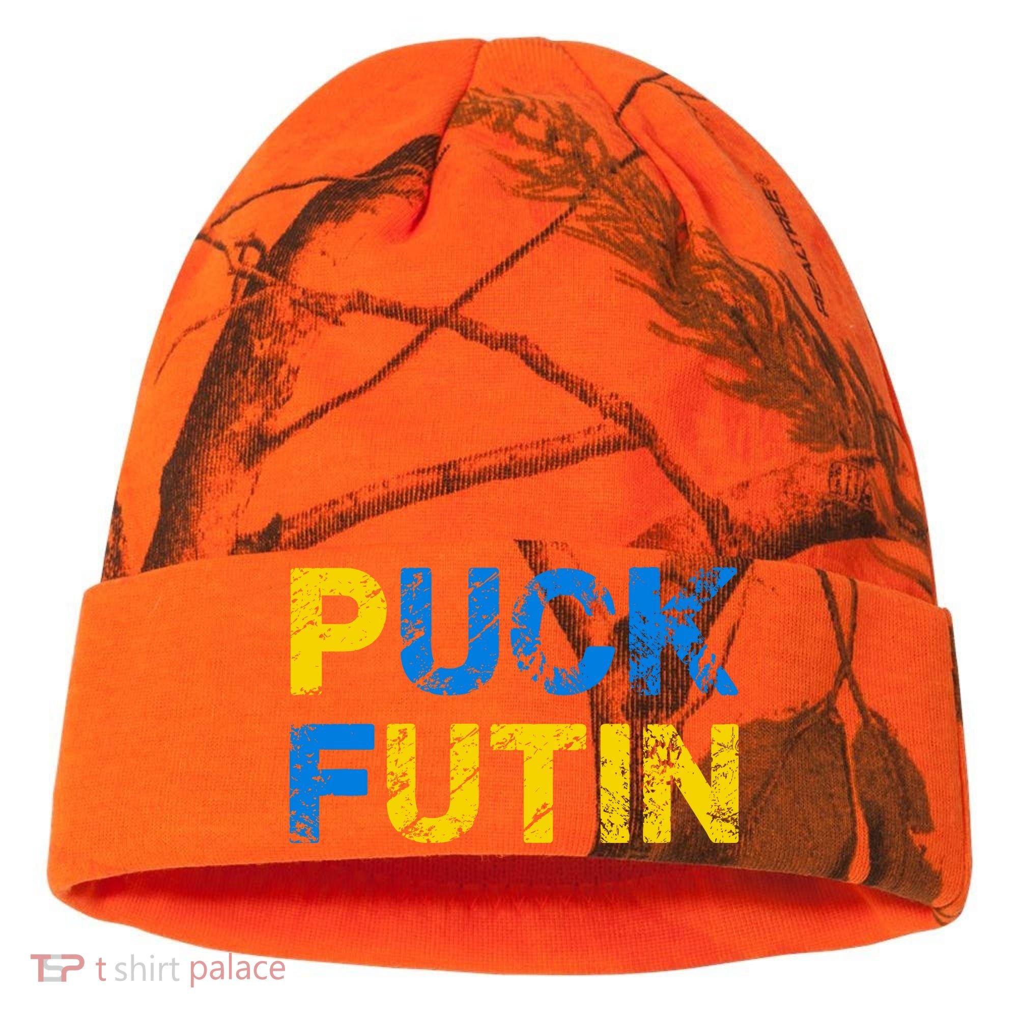 I Stand With Ukraine Puck Futin Support Kati Licensed 12" Camo Cuffed Beanie