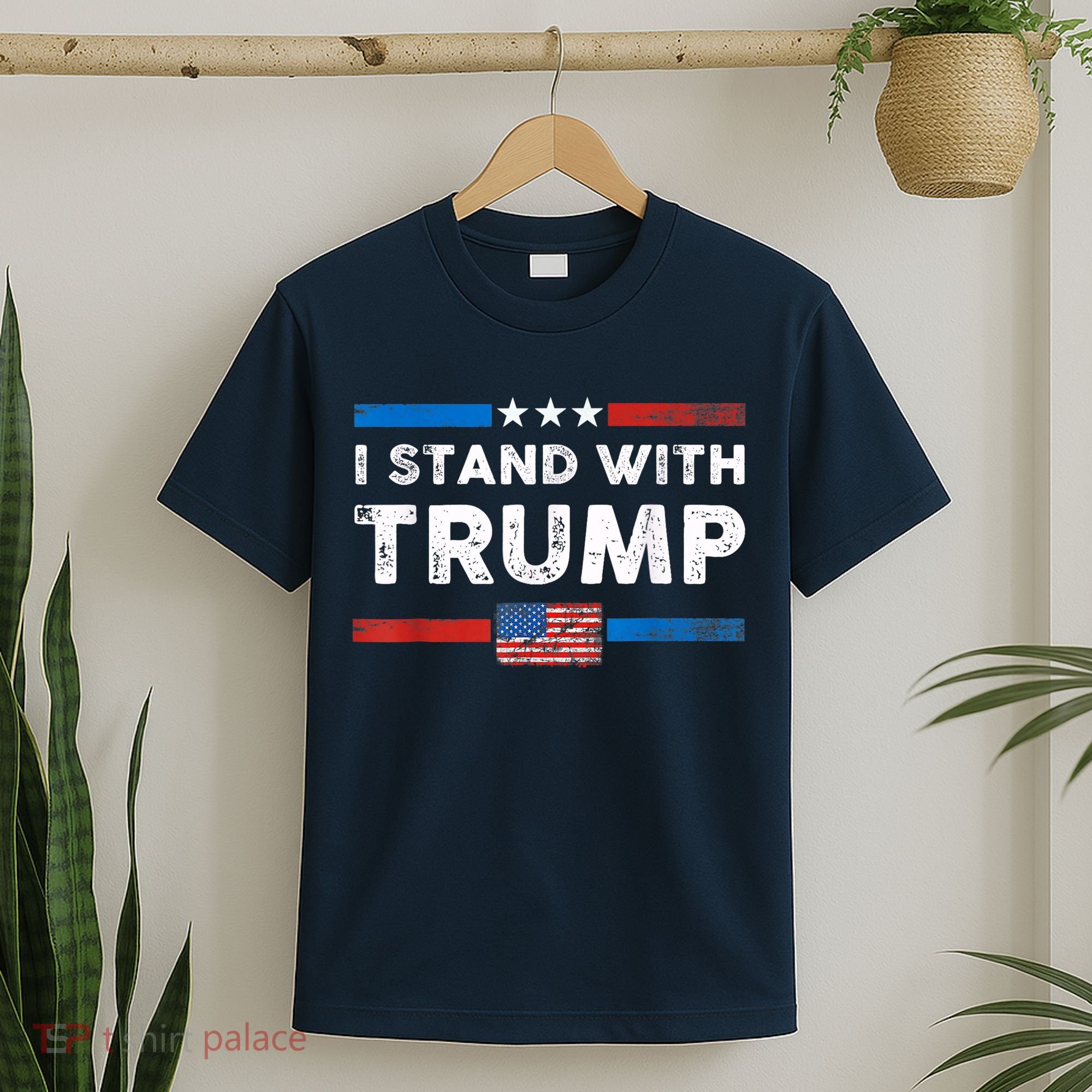 I Stand With Trump American Flag Vintage Pro Trump Make America Great Again T-Shirt
