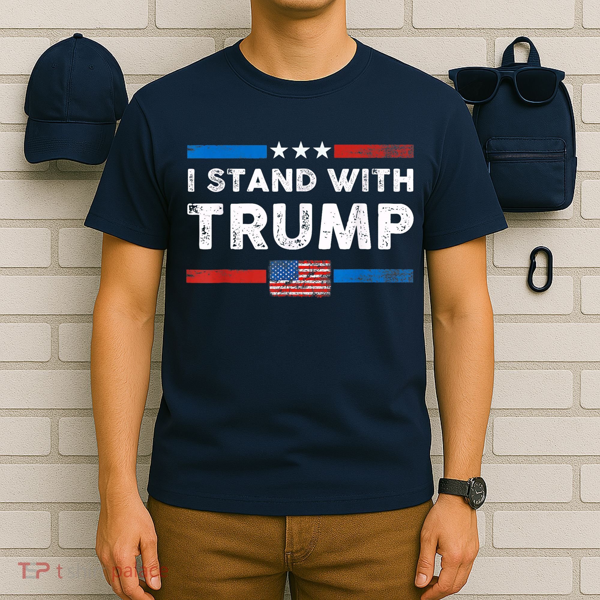 I Stand With Trump American Flag Vintage Pro Trump Make America Great Again T-Shirt