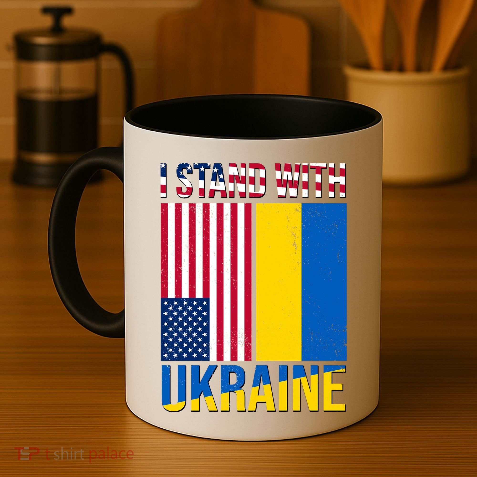 I Stand With Ukraine USA Flag Coffee Mug