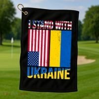 I Stand With Ukraine USA Flag Golf Towel thumb 1