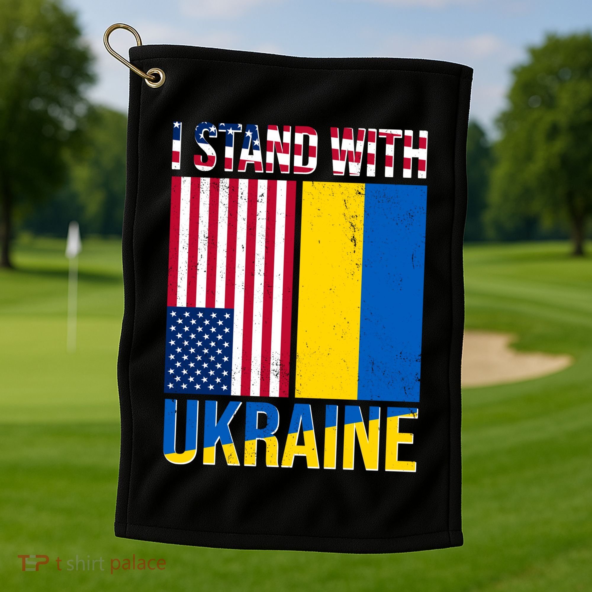I Stand With Ukraine USA Flag Golf Towel