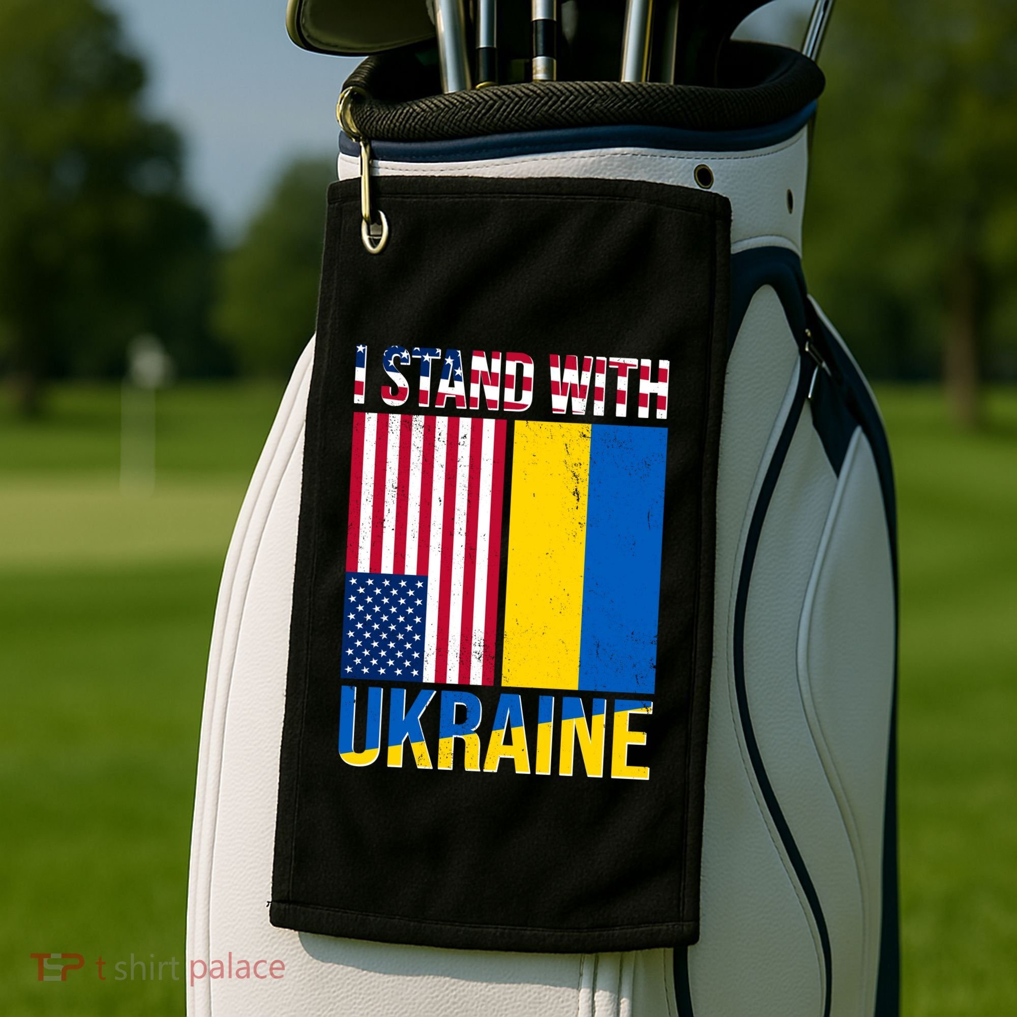 I Stand With Ukraine USA Flag Golf Towel