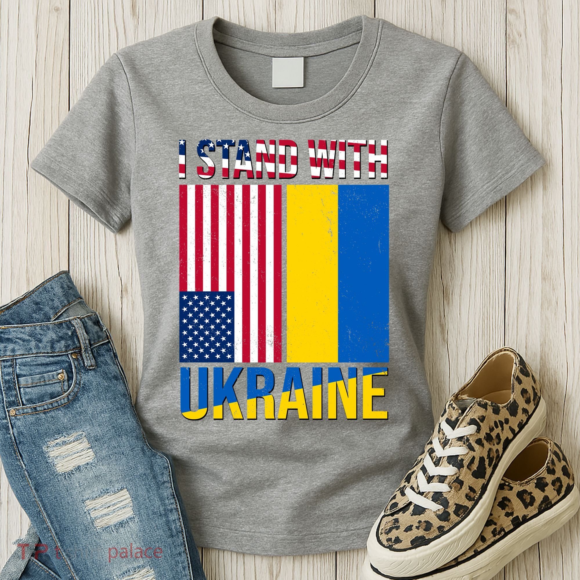 I Stand With Ukraine USA Flag Women's T-Shirt