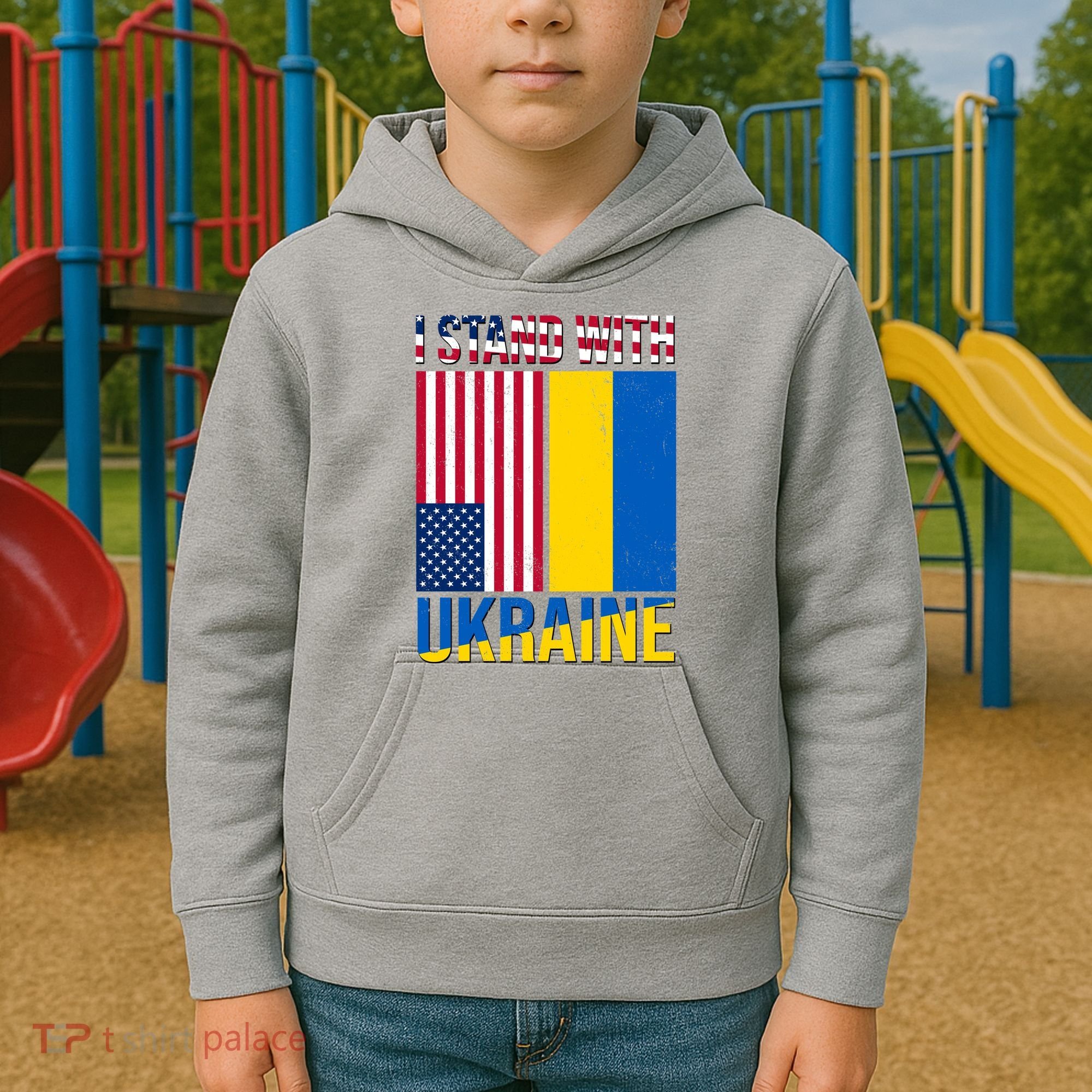 I Stand With Ukraine USA Flag Kids Hoodie