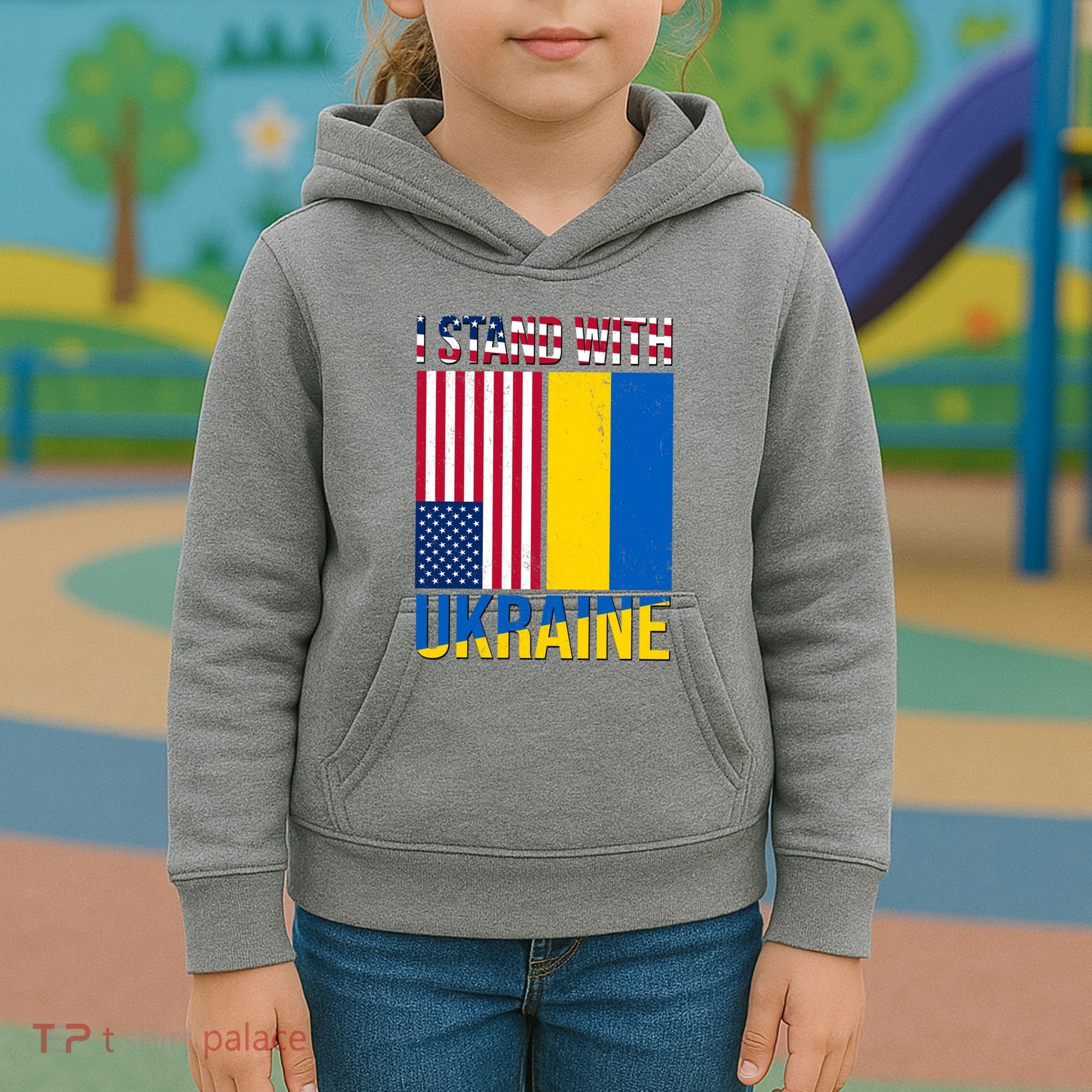 I Stand With Ukraine USA Flag Kids Hoodie