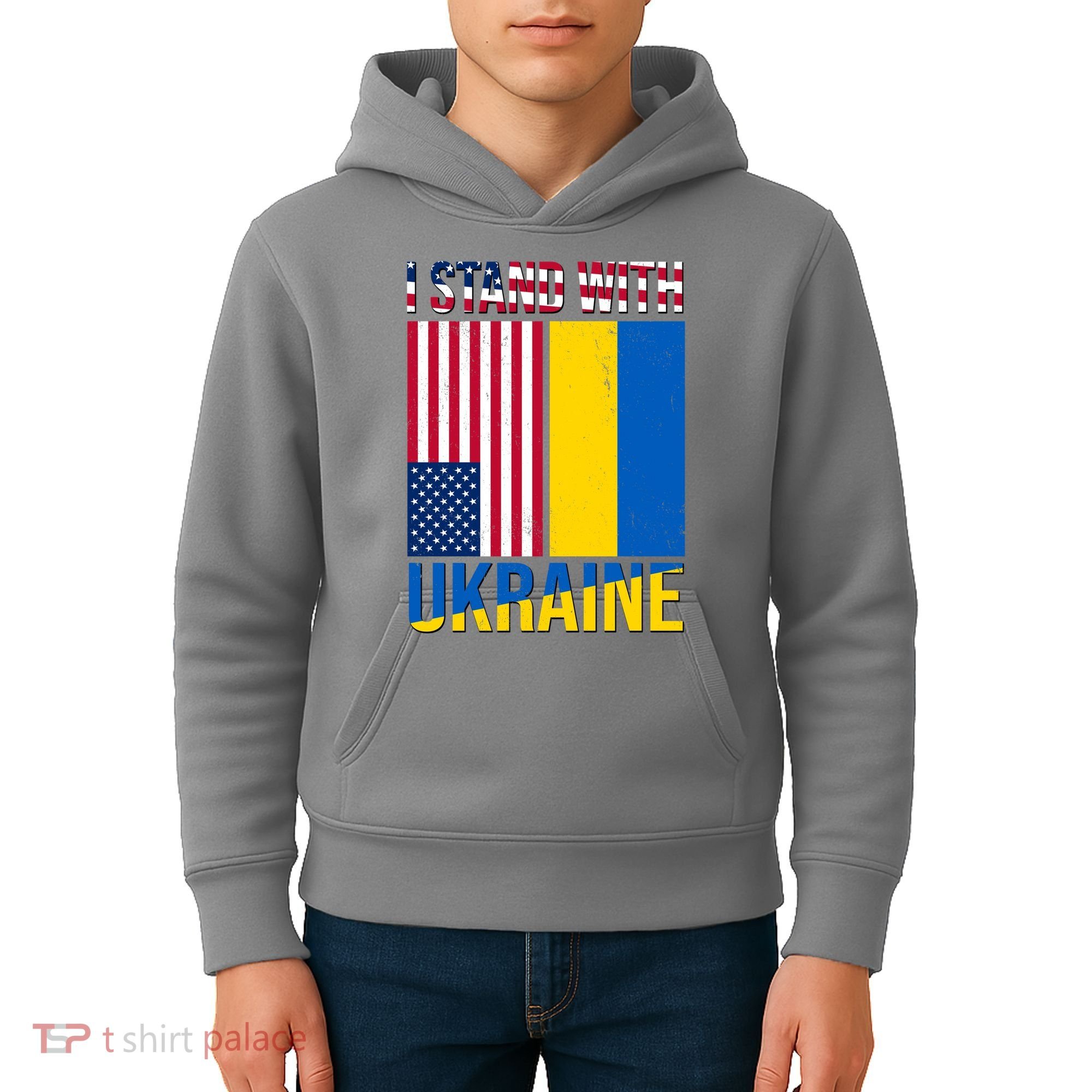 I Stand With Ukraine USA Flag Kids Hoodie